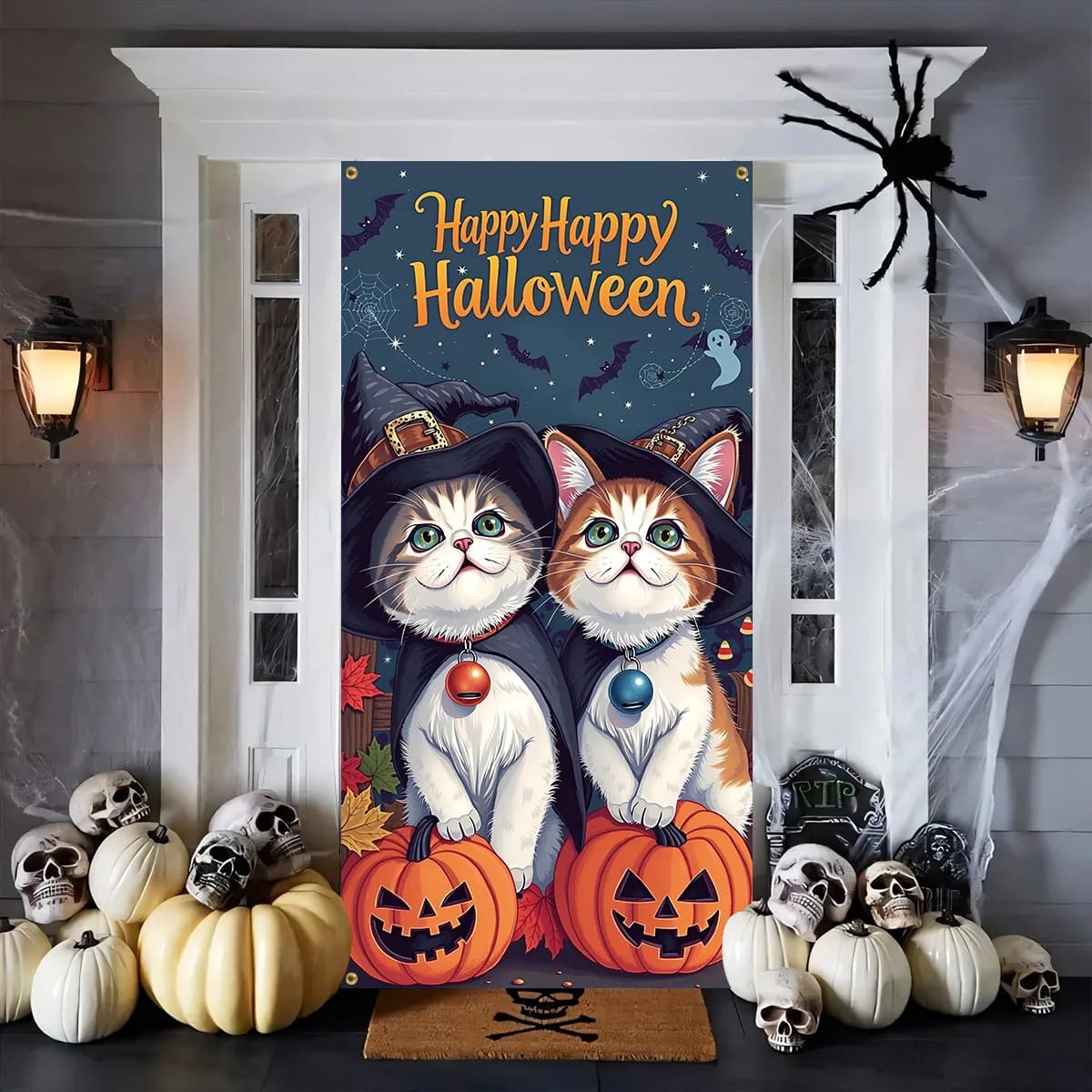 Happy Halloween! Welcome banner, cute cat banner, door frame, door flag, door curtain