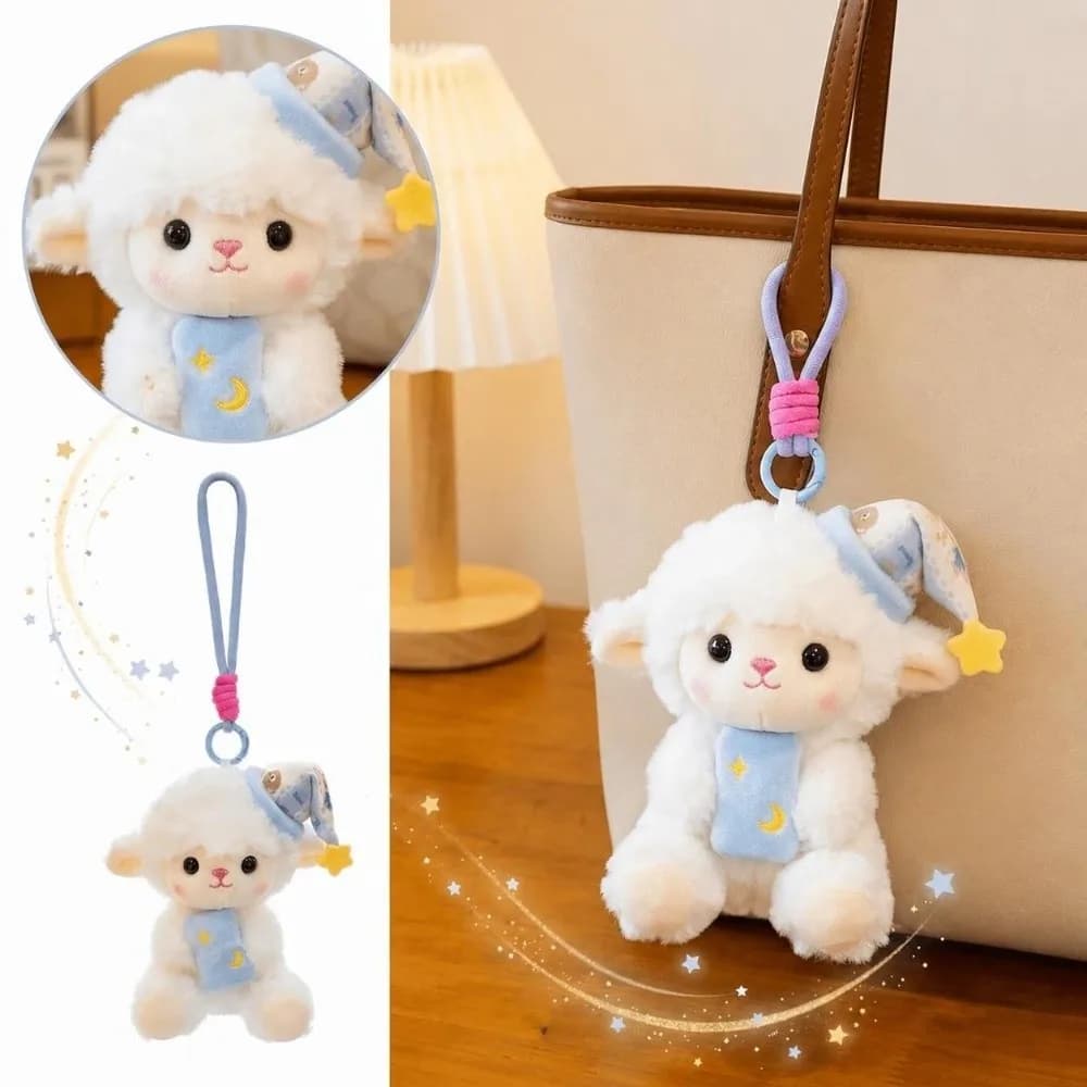 Star Sleeping Cap Sheep Plush Keychain Small Size Fluffy Texture Lamb Plush Doll Soft Plush Embroidered Face Bag Pendant Girls