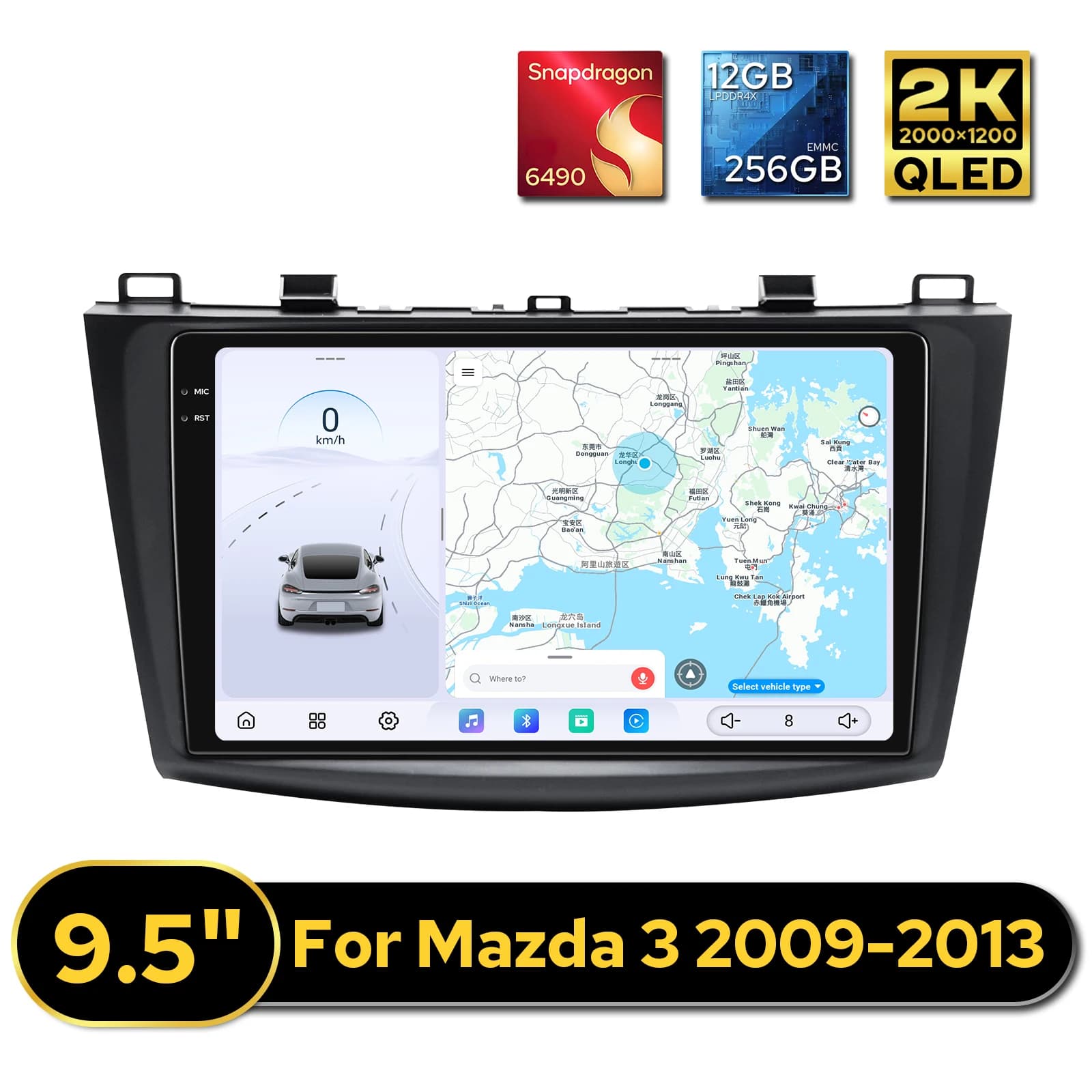 Autoradio JOYING 9.5 Pollici per Mazda 3 2009-2013, Lettore Multimediale QLED 2K 2000*1200, 12GB RAM 256GB ROM, CarPlay Wireless