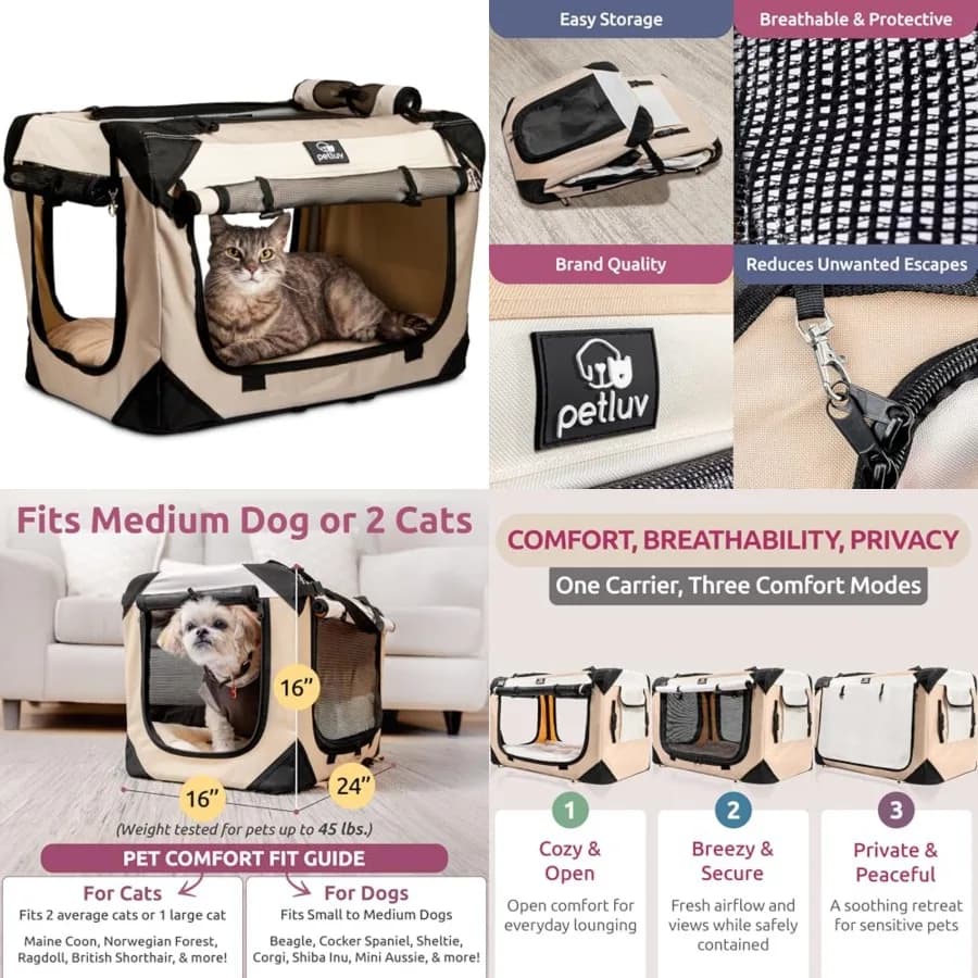 Trasportino per cani e gatti, morbido, 61x41x41 cm, adatto a gatti, 2 gatti o cani, comodo, ideale per viaggi e visite al veterinario, privacy garantita