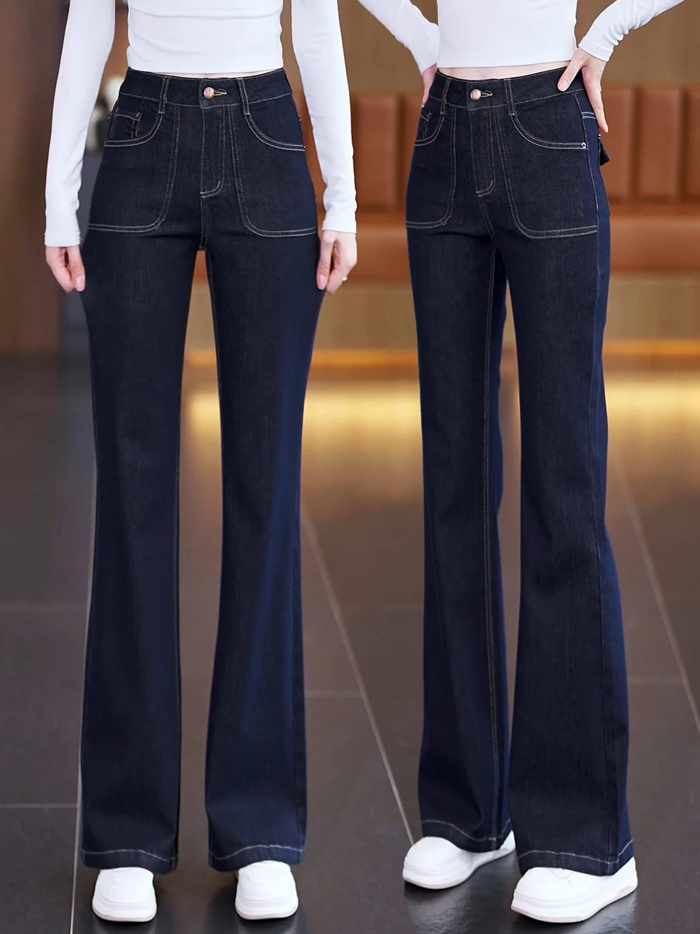 High Waist Bell Bottom Denim Jeans Women's Spring Autumn 2026 New Style Slim Fit Retro Micro Flared Pants Casual Commute