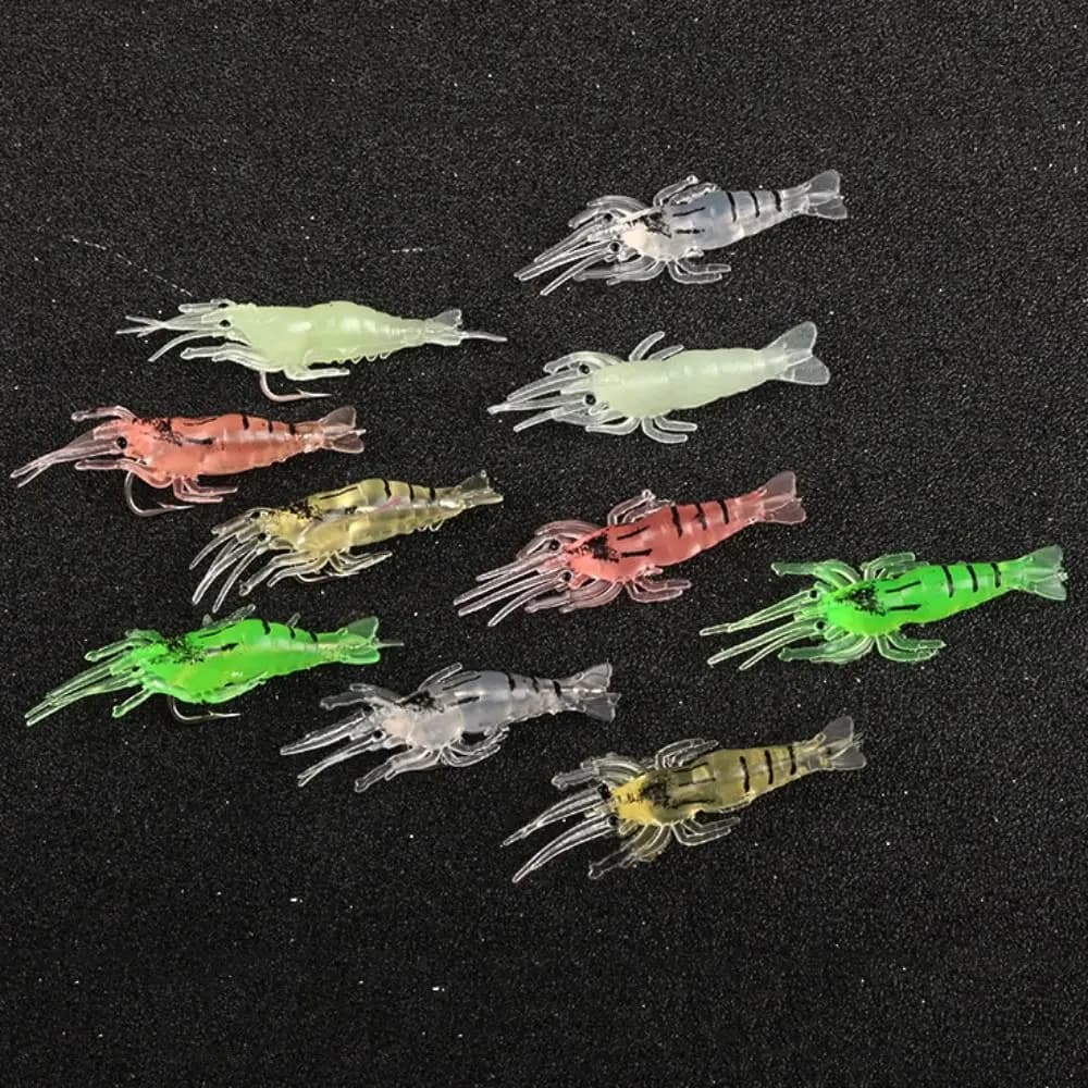 15pcs New PVC Shrimp Lures Multicolor Soft Fishing Lure with Sharp Hook Luminous Shrimp Bait Set