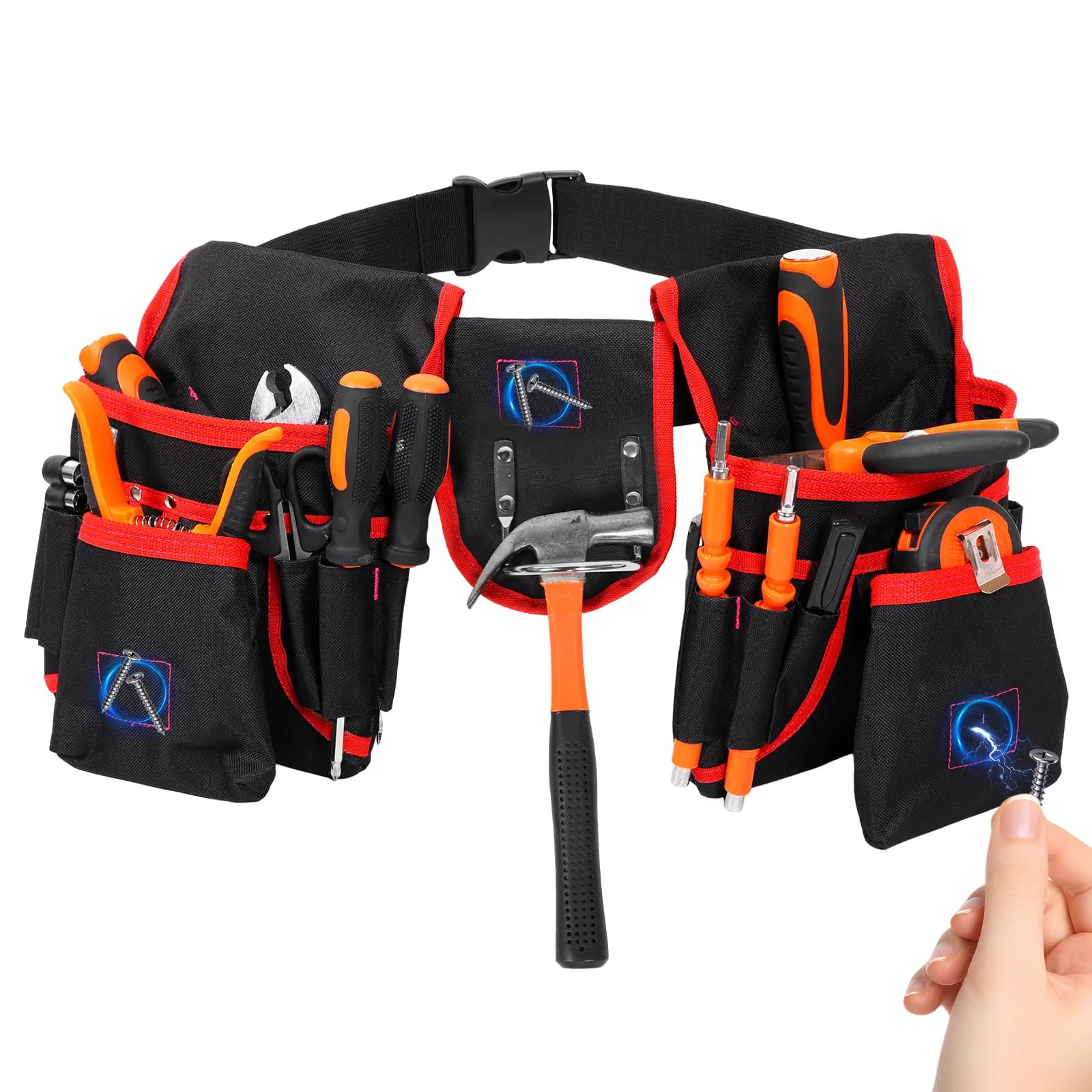 Cintura Porta Attrezzi Magnetica Regolabile Multitasca per Martello, Trapano Elettrico, Cacciavite e Utensili Vari