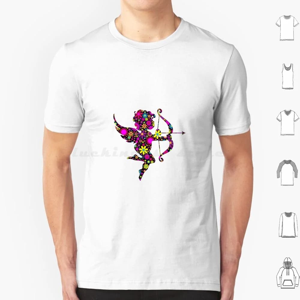 Flowery Cupido T Shirt Uomo Donna Bambini 6xl Cupido Freccia Amore San Valentino San Valentino Fiori Cuore rosa Fiocco e freccia Arco