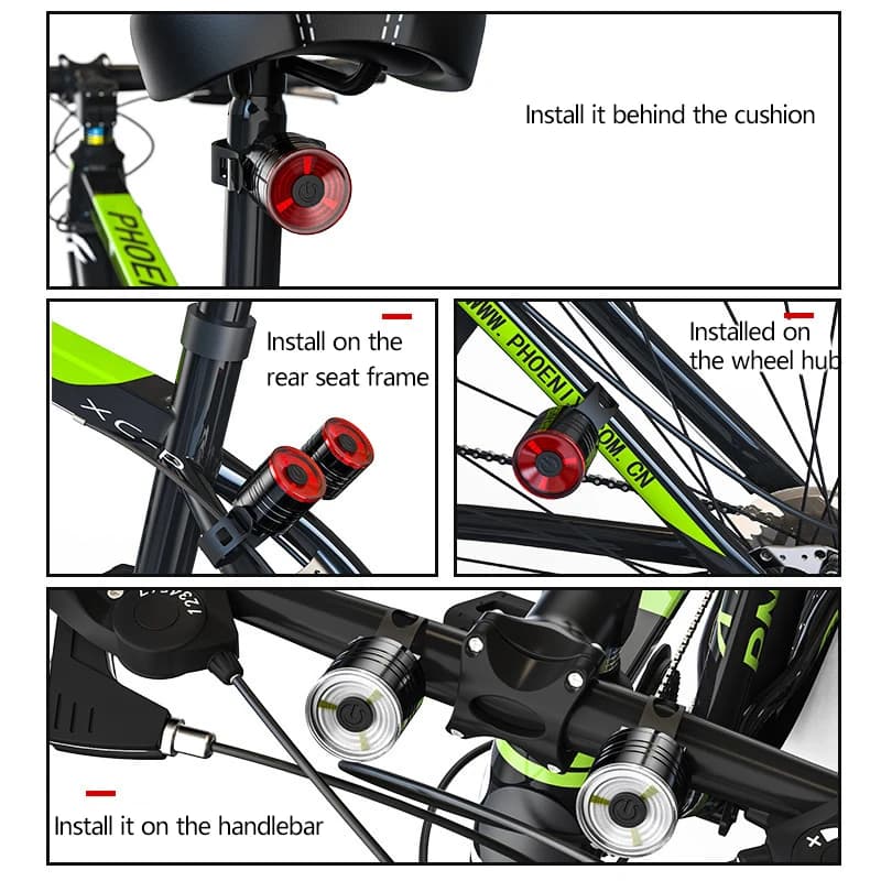 Luci posteriori per biciclette, luci per casco in lega di alluminio, luci di segnalazione per guida notturna, fari e luci posteriori a LED per mountain bike