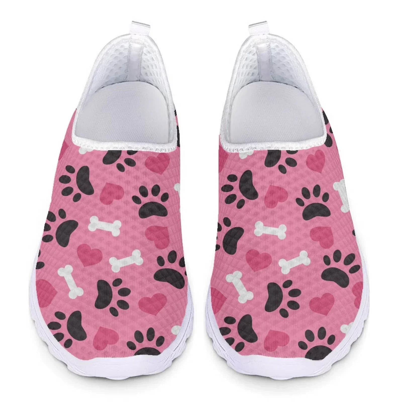 Mocassini con stampa Pink Dog Paw Love da donna, estivi, in rete, leggeri e traspiranti, slip-on da donna