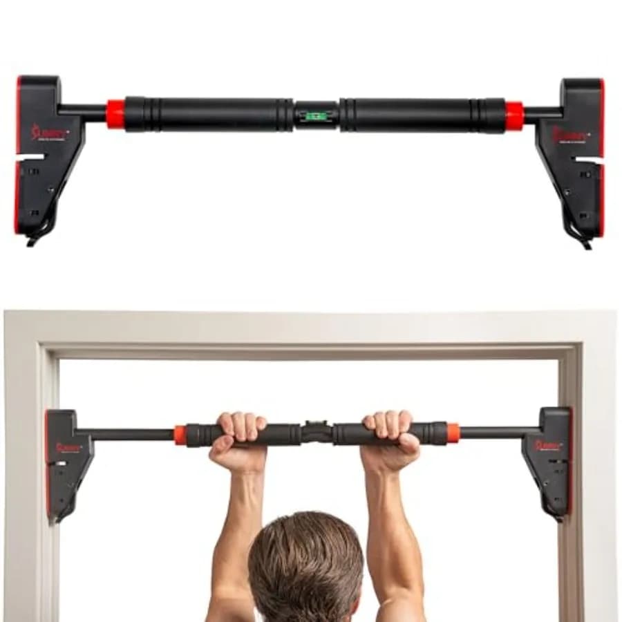 Adjustable traction bar for home fitness training, black steel, durable and space saving