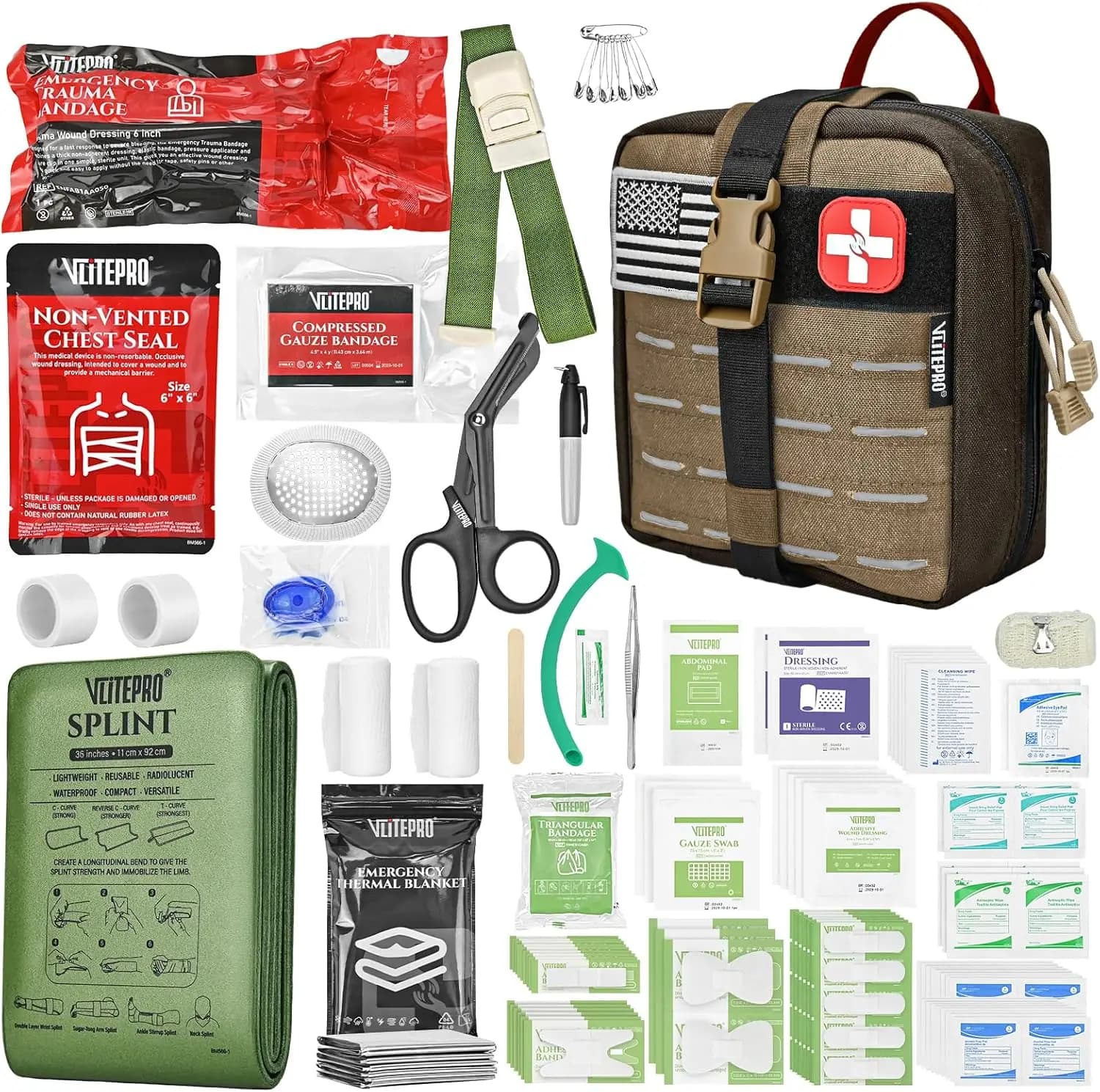 Kit di Pronto Soccorso Avanzato per Traumi da 144 Pezzi con Laccio Emostatico, Splint - Attrezzatura di Emergenza Portatile per Campeggio e Casa