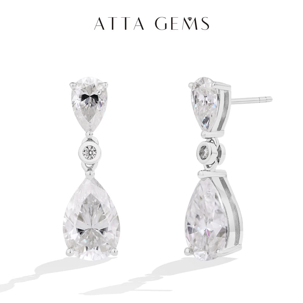 ATTAGEMS Pear Cut 5.03CT Moissanite Drop Earrings For Women Top Quality 925 Sterling Silver Engagement Wedding Fine Jewelry Gift