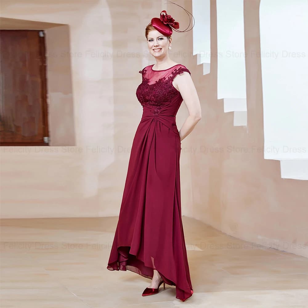Customized Mother of the Bride Dresses 2026 A-Line Wedding Guest Dresses Illusion Applique Chiffon Pleated Party Evening Gowns