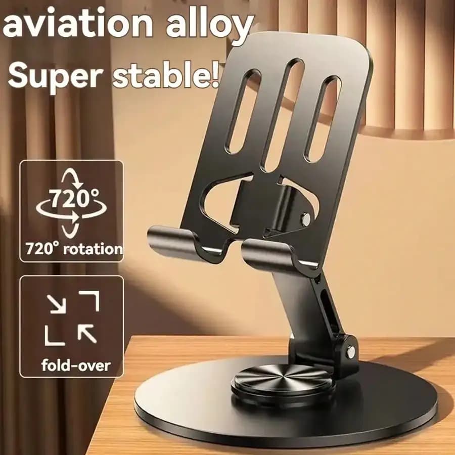 Supporto Pieghevole in Metallo per Telefono a 360 Gradi ° Supporto da tavolo con angolo di rotazione regolabile, base antiscivolo, compatibile con telefono e tablet per live streaming