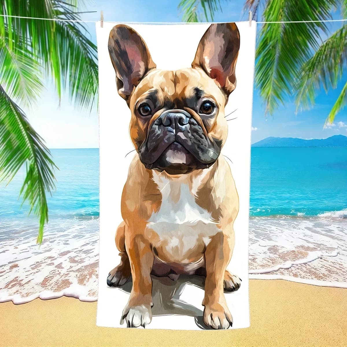 Simpatico Asciugamano da Spiaggia in Microfibra a Forma di Bulldog Francese, Asciugatura Rapida, Morbido e Assorbente per Piscina, Viaggi e Divertimento Estivo