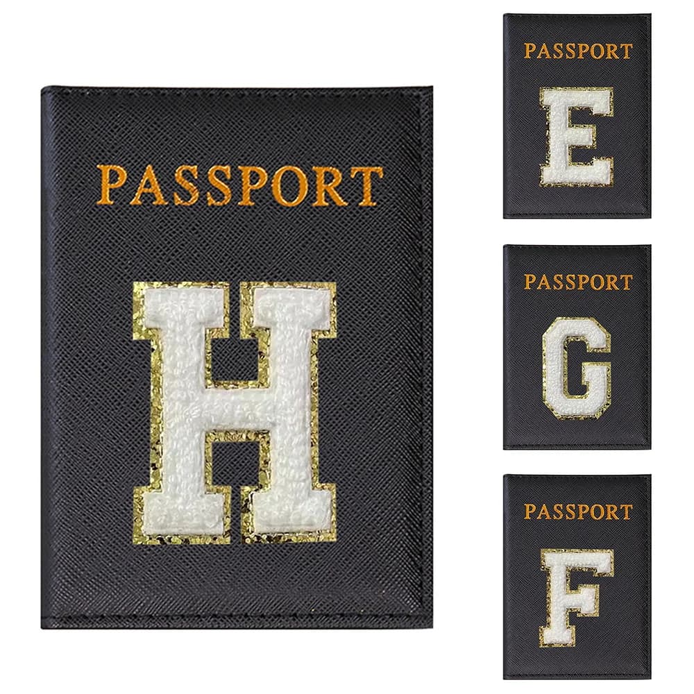 Porta Passaporto in Pelle PU, Custodia da Viaggio per Passaporto Donna, Porta Biglietti da Visita con Porta Carte, Serie Lettere Bianche