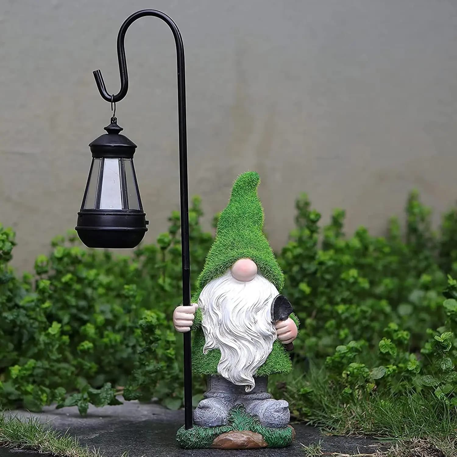 Statua di Gnomo da Giardino Floccata con Luce LED Solare, Grandi Figurine di Gnomi Divertenti con Lanterna Solare, Decorazione Esterna Autunnale