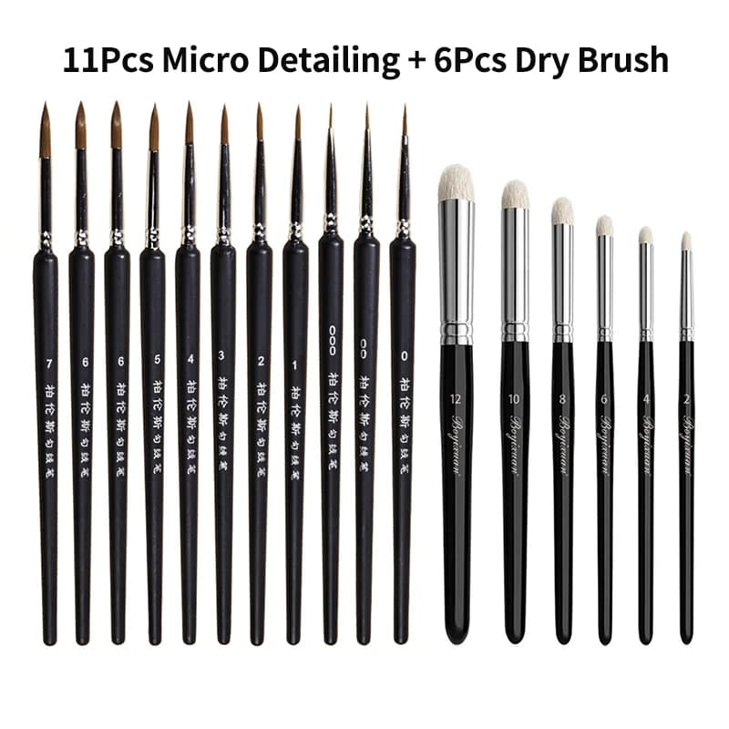 Paint Brush Set Fine Detail Goat Hair Handle Paintbrush for Art Painting Acrylic Watercolor Detailing Miniature Paint Brushes