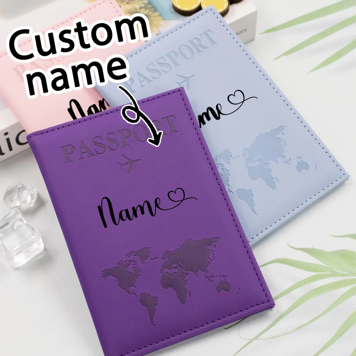 Porta Passaporto Personalizzato per Viaggi con Nome, Porta Passaporto Artificiale Personalizzato, Portafoglio Personalizzato per Biglietti, Regalo Personalizzato