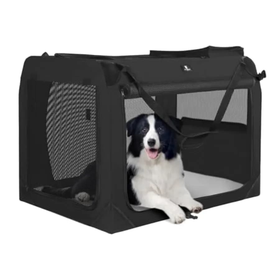 Trasportino Pieghevole a 3 Porte per Cani, per Uso Interno ed Esterno, 24 Pollici, Nero Carbonio, Portatile con Molteplici Scomparti