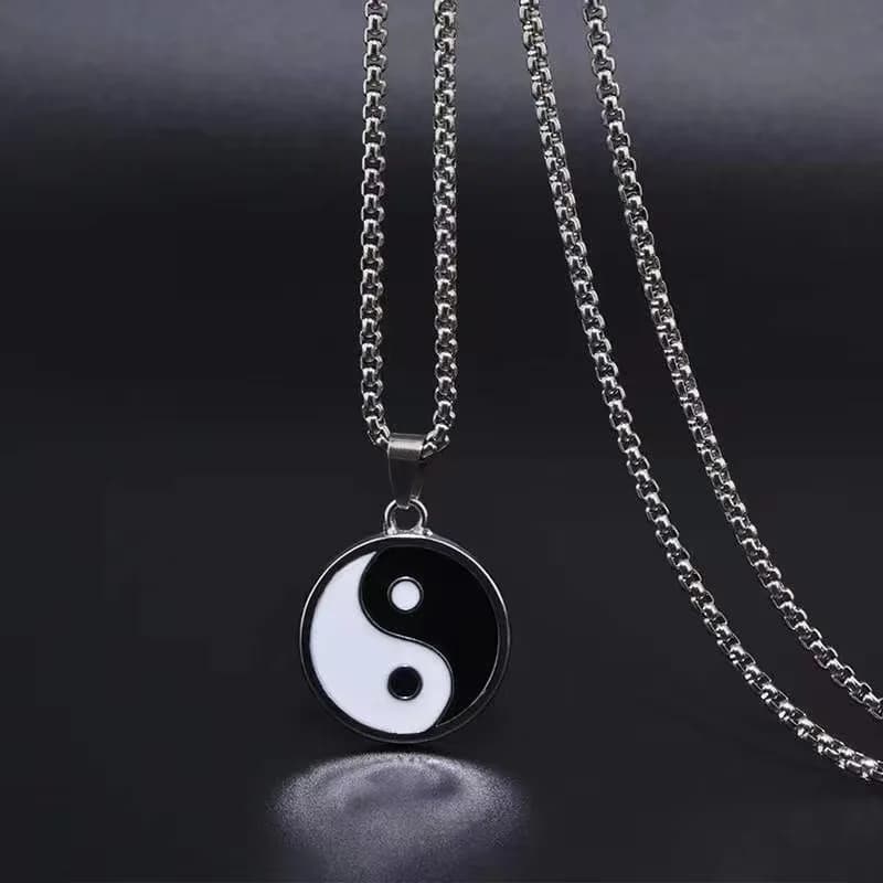 Punk Hiphop Tai Chi Yin Yang otto trigrammi collane con ciondolo per le donne 70CM catena lunga nero bianco smalto collare amico regalo