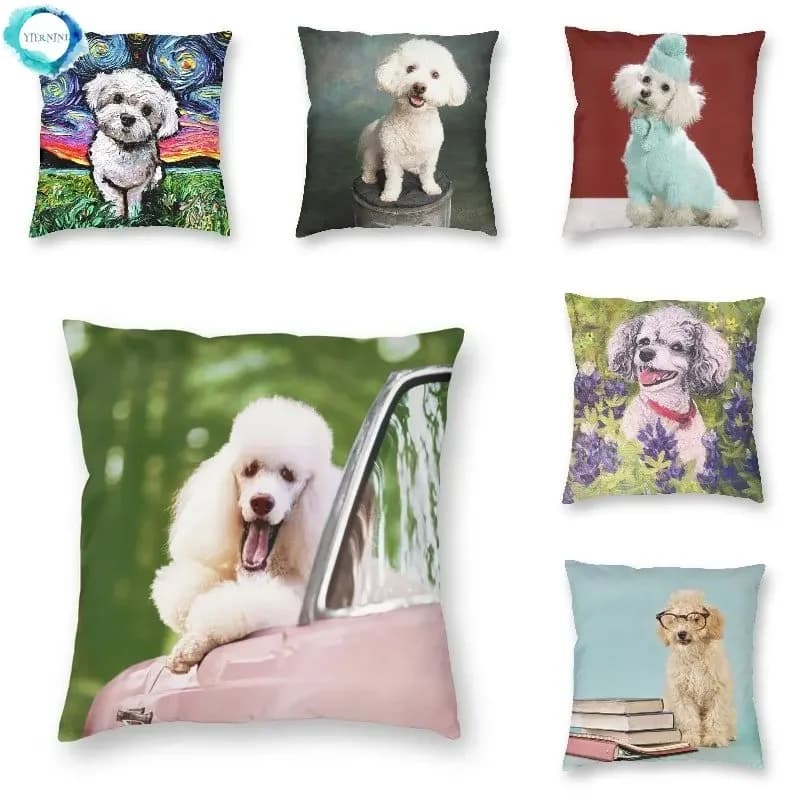 Pink convertible pillow White Barboncino Home decoration Dog lover Sofa cushion furniture Bedroom