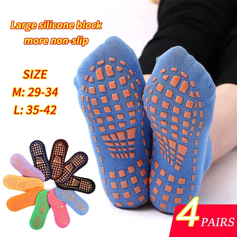4 paia di calzini da donna per yoga, pilates, trampolino, per adulti/bambini, in silicone, antiscivolo, in cotone, per massaggio ai piedi, calzini alla caviglia