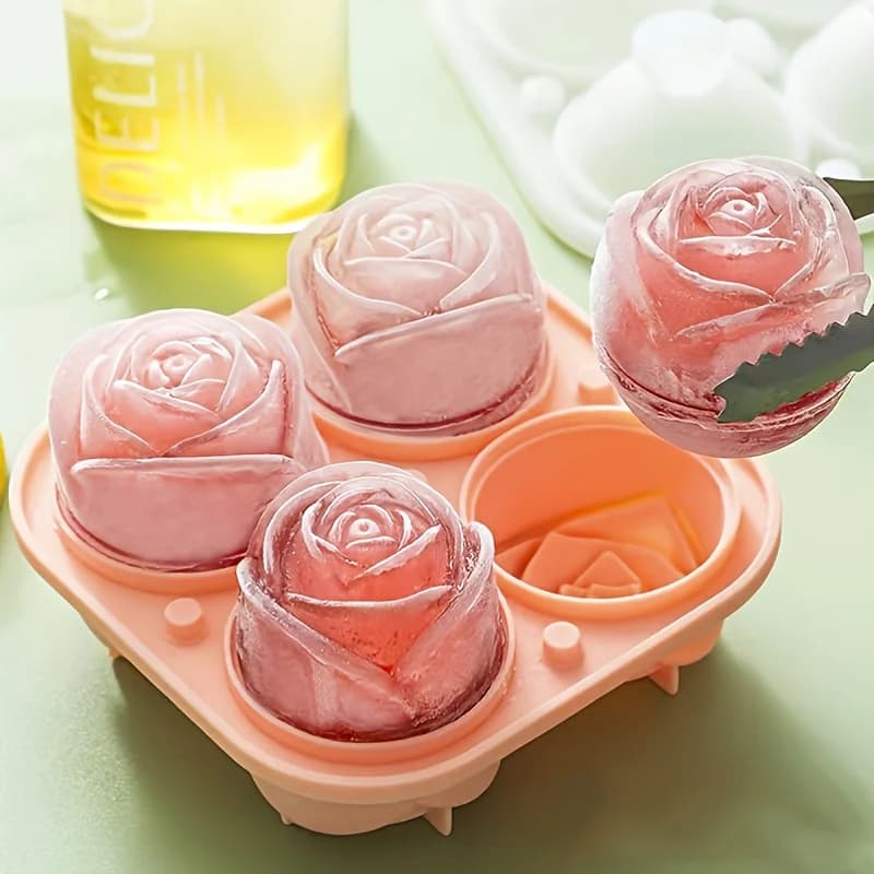 Stampo per cubetti di ghiaccio a forma di rosa elegante, riutilizzabile, in silicone alimentare, per palline di ghiaccio, per dessert e bevande estive senza sforzo (1/2 pezzi)
