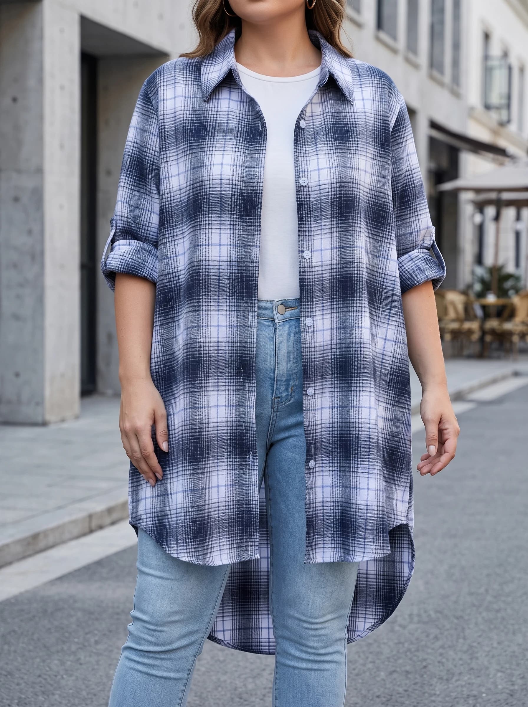 Gadinus Plus Size Women Plaid Long Shirt Oversized Loose Fit Long Sleeve Casual Outer Layer Blouse
