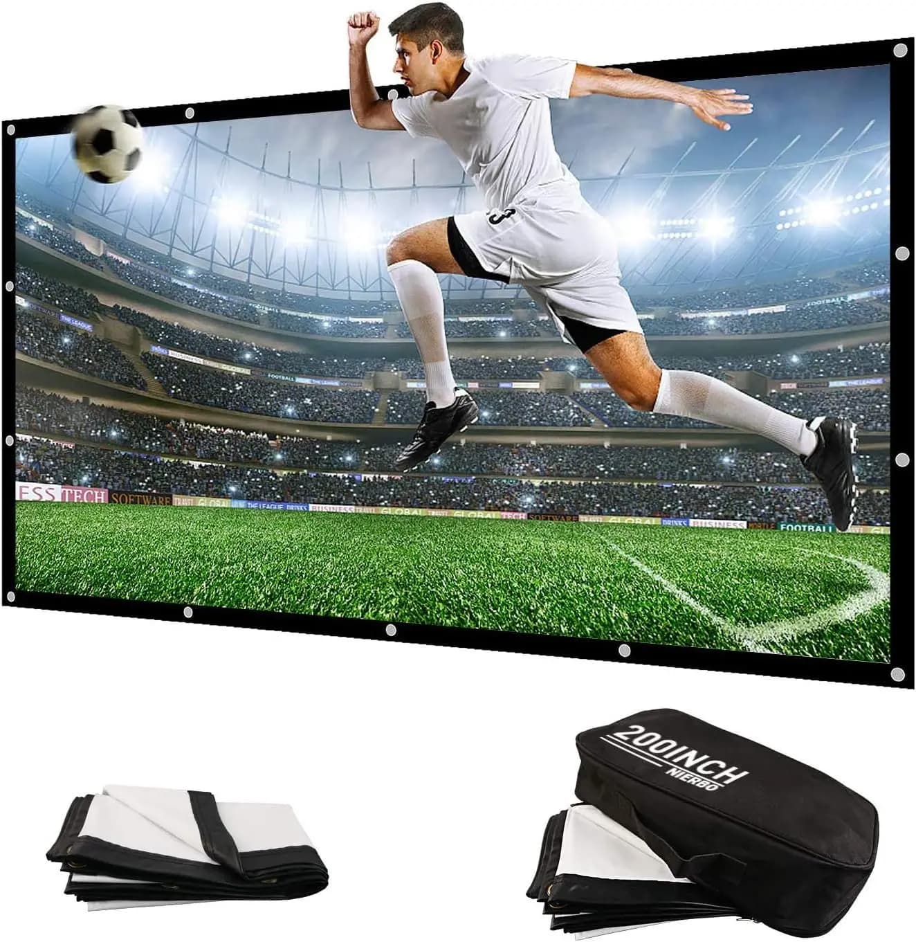 Schermo per Proiettore Gigante da 200 Pollici 16:9 HD in Materiale Canvas per Home Theater Interno ed Esterno con Borsa per il Trasporto