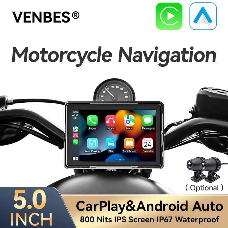 VENBES 5'' Motorcycle Navigation Portable Screen Wireless Carplay Android Auto IP67 Bluetooth 5G WIFI Moudle