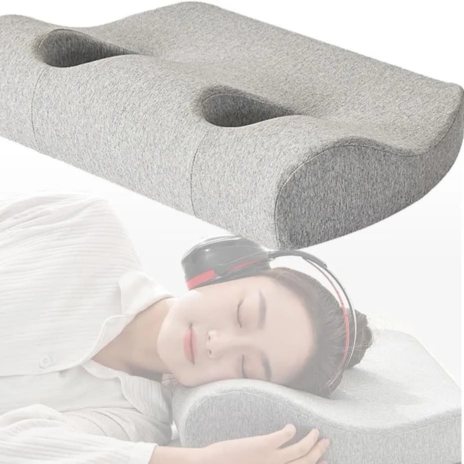 Cuscino cervicale ergonomico per dormire, design a doppio foro per cuffie, lavabile