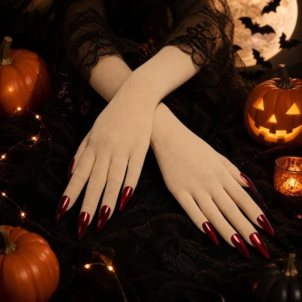 Women Lightweight Halloween Dress Gloves Breathable Sheer Cosplay Gloves with Five Finger Nail Fashion Ultra-Thin Gloves Bridal
