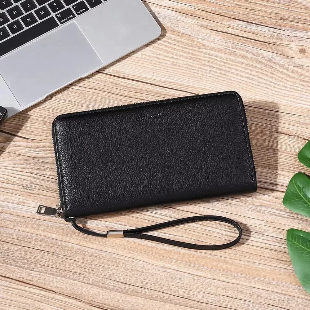 Portafoglio in pelle con blocco RFID Organizzatore da lavoro unisex con cerniera Porta carte lungo e sottile Accessori per borse da viaggio Idea regalo premium