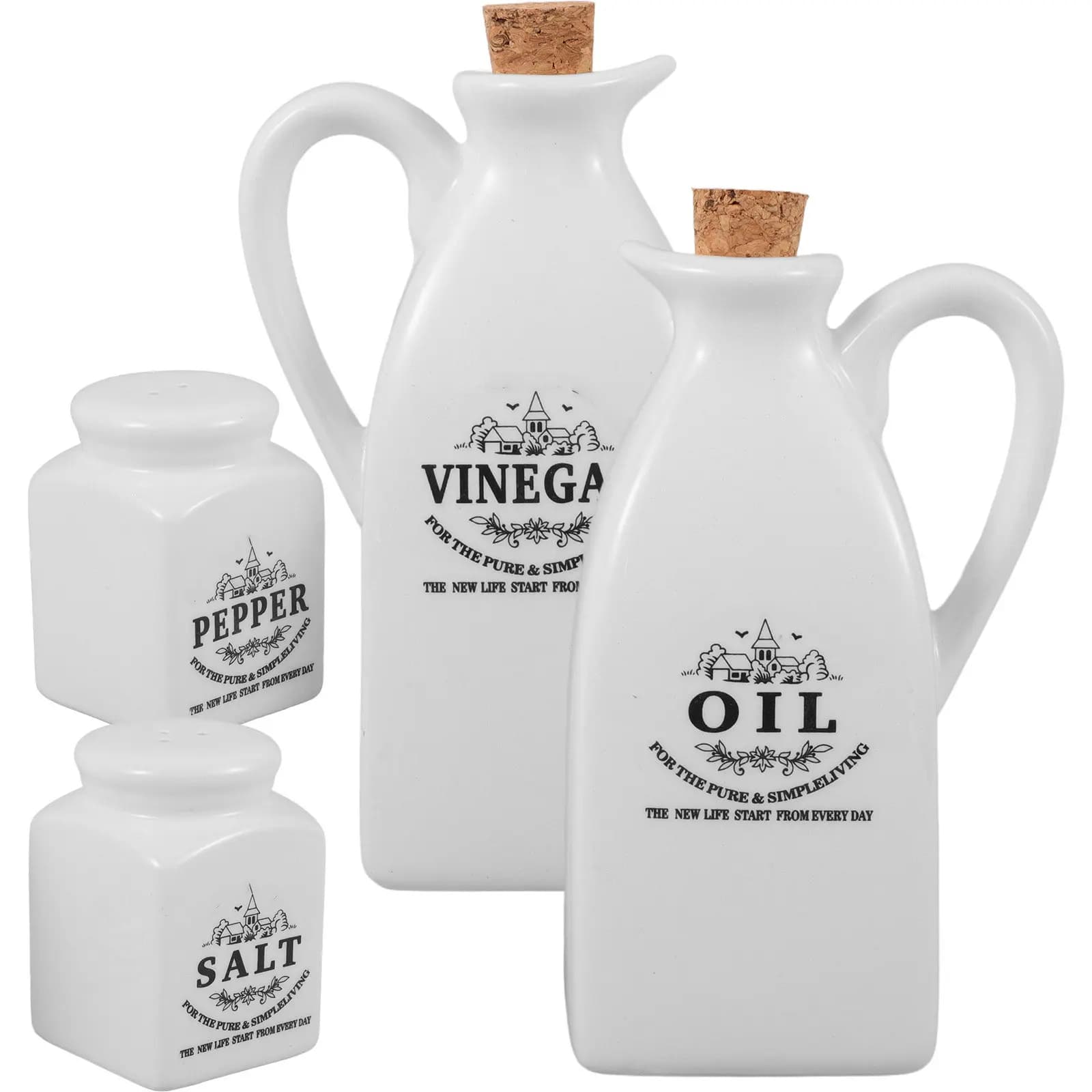 Set di 4 Contenitori per Condimenti in Stile Giapponese, Dispenser per Olio, Bottiglia per Aceto, Bottiglia per Salsa di Soia, Portaoggetti Decorativo per Cucina