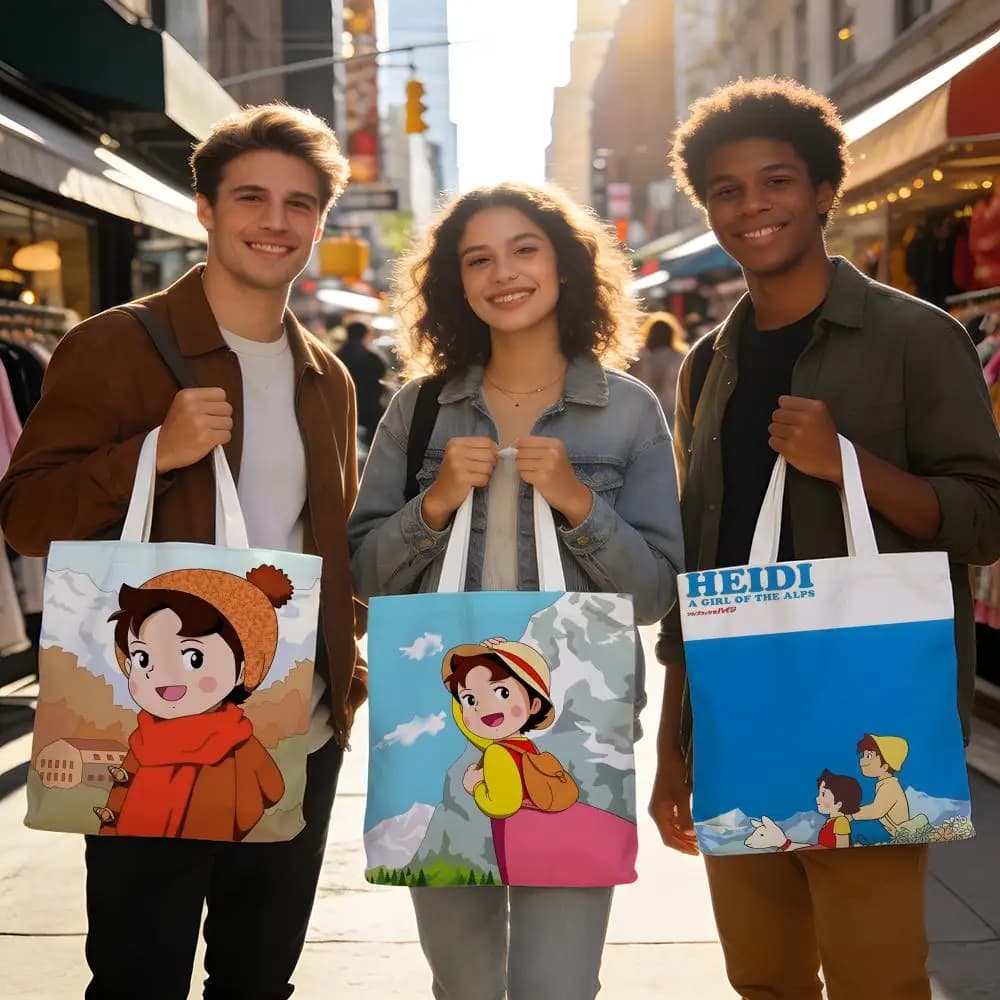 Borse portaoggetti a doppio lato, grandi, lavabili, unisex, riutilizzabili, per la spesa al mercato, la scuola, l'uso quotidiano, H-Heidi A Girl Of The Alps Diamond