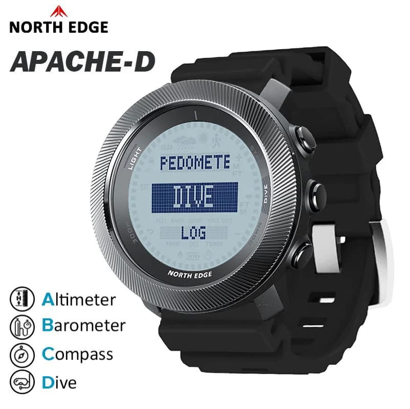 NORTH EDGE APACHE-D Digital Dive Watch Free for Men, Open Sports, Swimming, Waterproof 100M, altimeter, Barometer, Compass