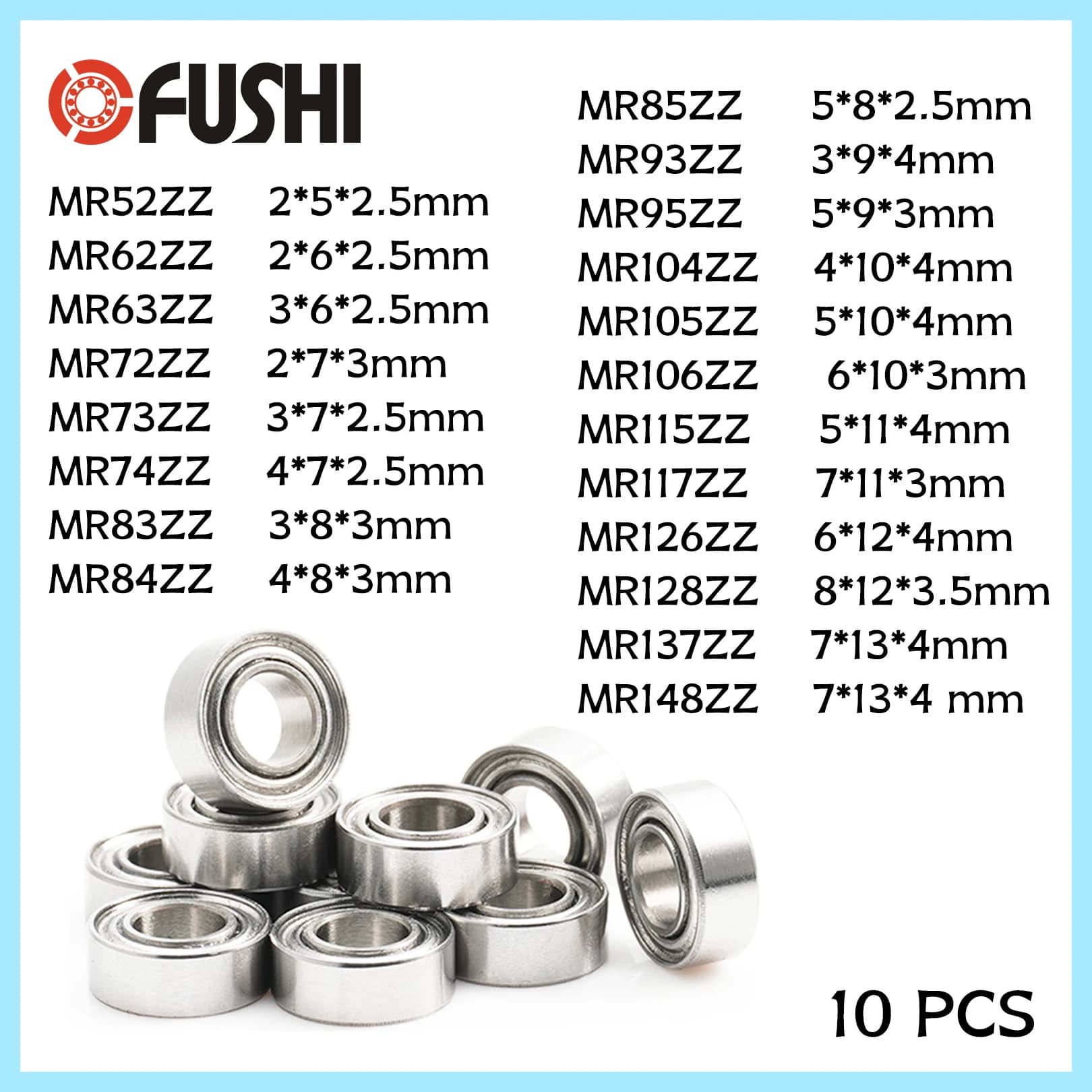 10 pz Cuscinetto A Sfere In Miniatura Per Scheda Video Ad Alta Velocità Per Il Motore MR52 MR62 MR63 MR72 MR73 MR74 MR83 MR84 MR85 MR93 MR95 MR104