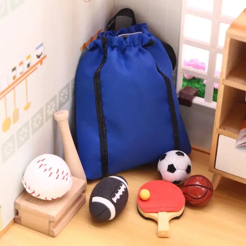 Sports Equipment Kit in Miniature for Doll House 1/12, Basketball, Football, Rugby, Jumping Board, Sports Scene Decoration