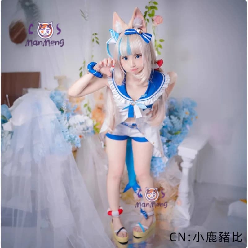 Anime Vtuber Sameko Saba Cosplay Costume Gura Sailor Halloween Carnival Sweet Girl JK Sailor Uniform Summer Beach Swimsuit