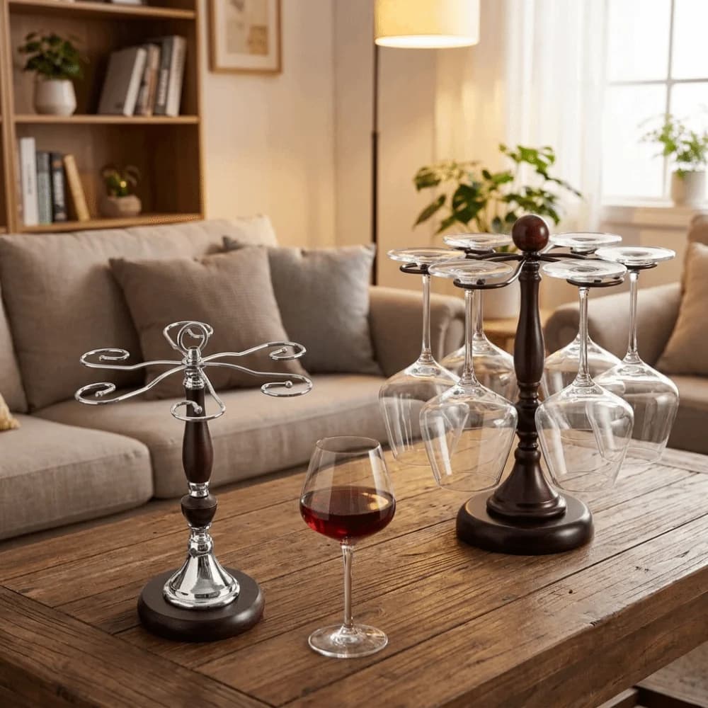 Wooden 6 Bottles Wine Glass Rack Large Capacity Freestanding Glasses Wine Racks Space Saving Upside Down Wine Glass Holder