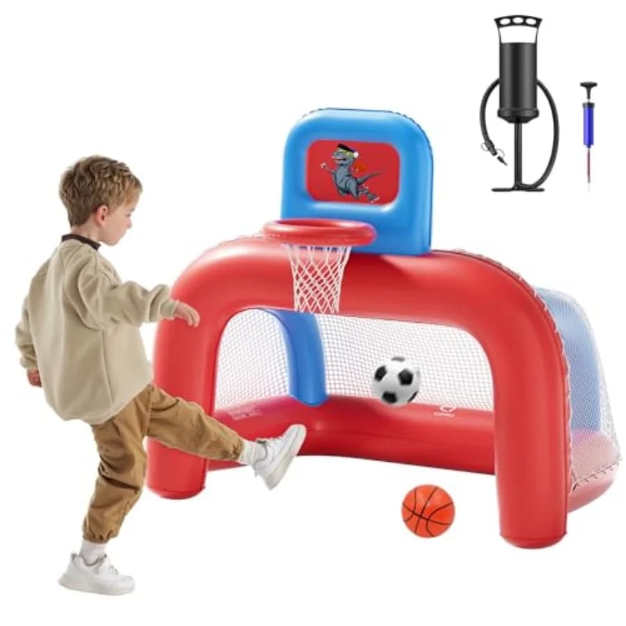 Set 2-in-1 Inflatable Basketball Basketball and Children's Football Door, Indoor and Outdoor Sports Centre, Baby and Kids Toys, Birthday Gift