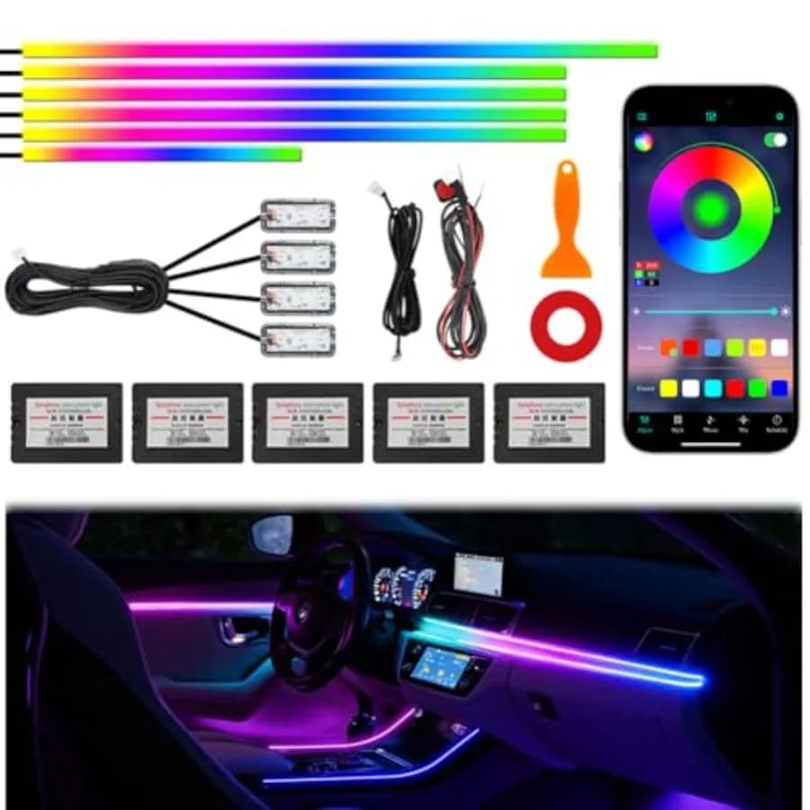 Kit di Illuminazione Ambientale per Interni Auto in Acrilico, Luci a Striscia LED con App Wireless, Funzione Luci al Neon in Fibra Ottica, Striscia LED per Auto