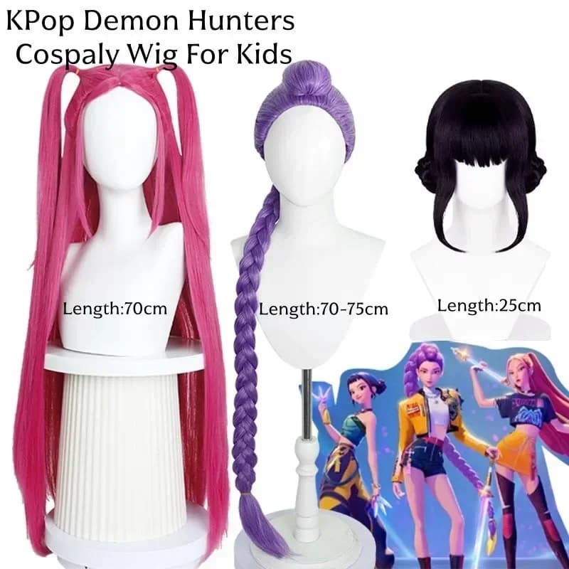 Devil Hunter Purple Black Red Long Hair Mira Rumi Zoe Kpop Girl For Kids Cosplay Wig Halloween Cosplay Pro