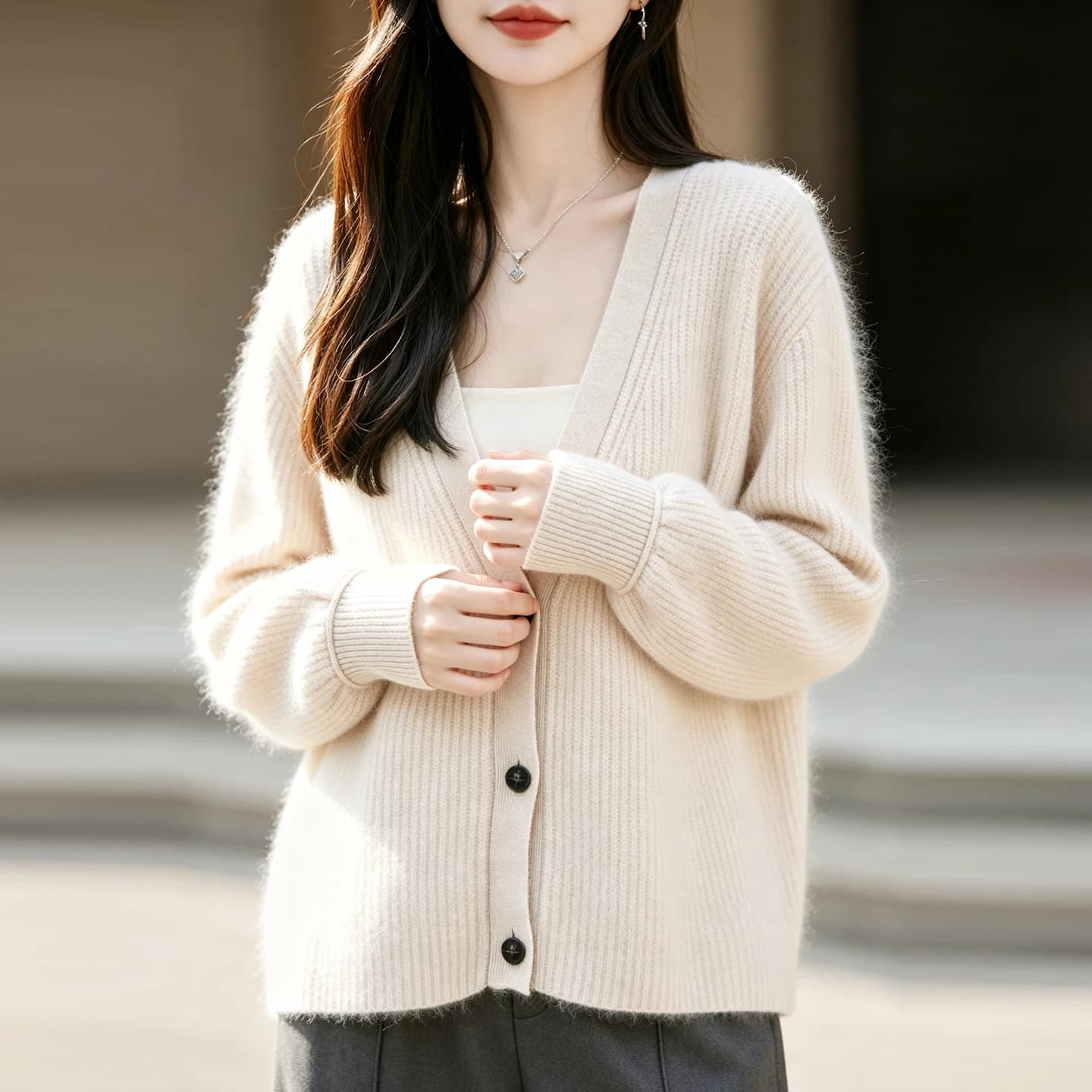 Autumn Winter Women 100% Merino Wool Cardigan Soft V-Neck Cashmere Sweater Buttoned Knitwear Casual Clothing Korean Thick Shirt