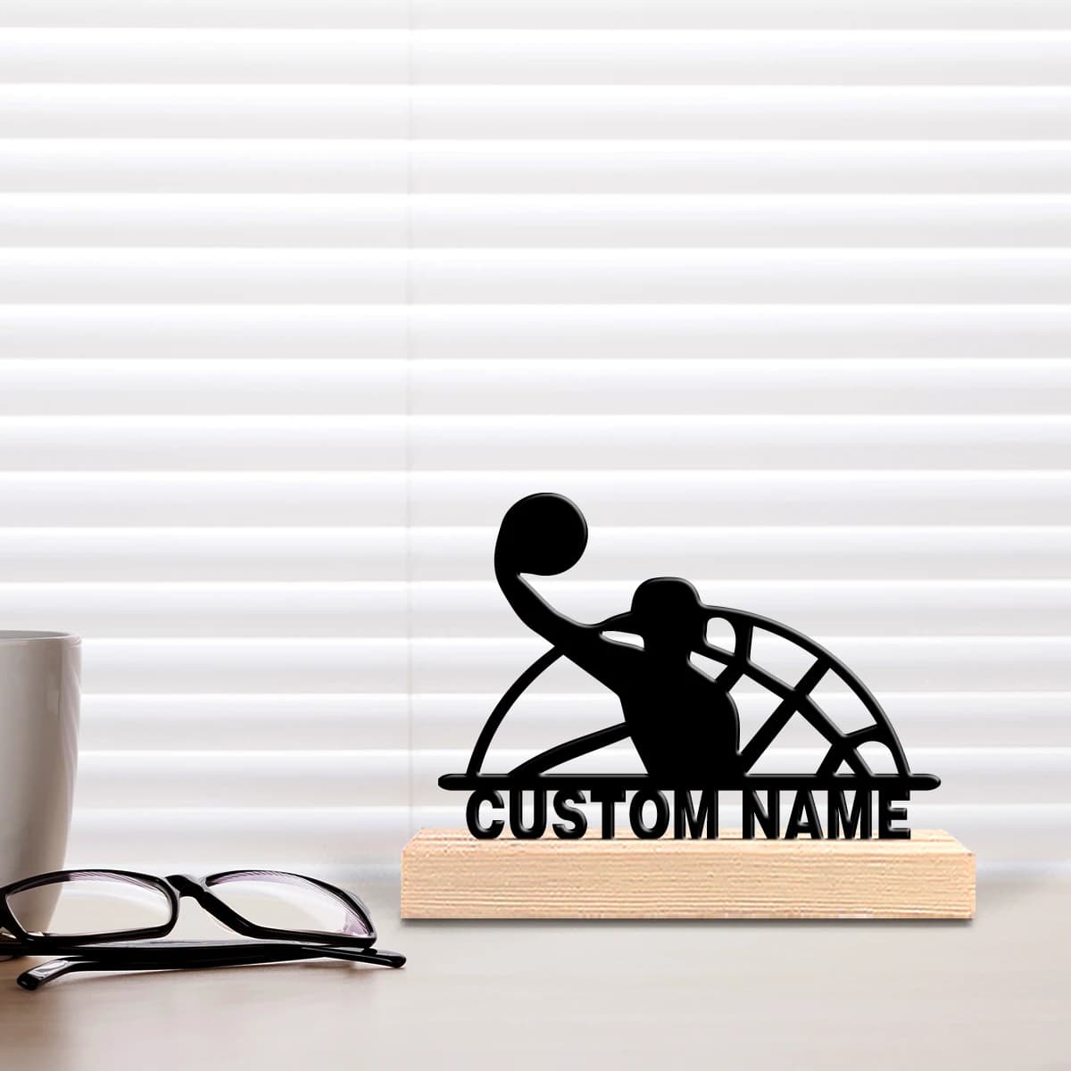 Statuetta in Metallo Personalizzabile a Forma di Pallone da Basket con Base in Legno, Ornamento in Ferro per Regali ai Bambini
