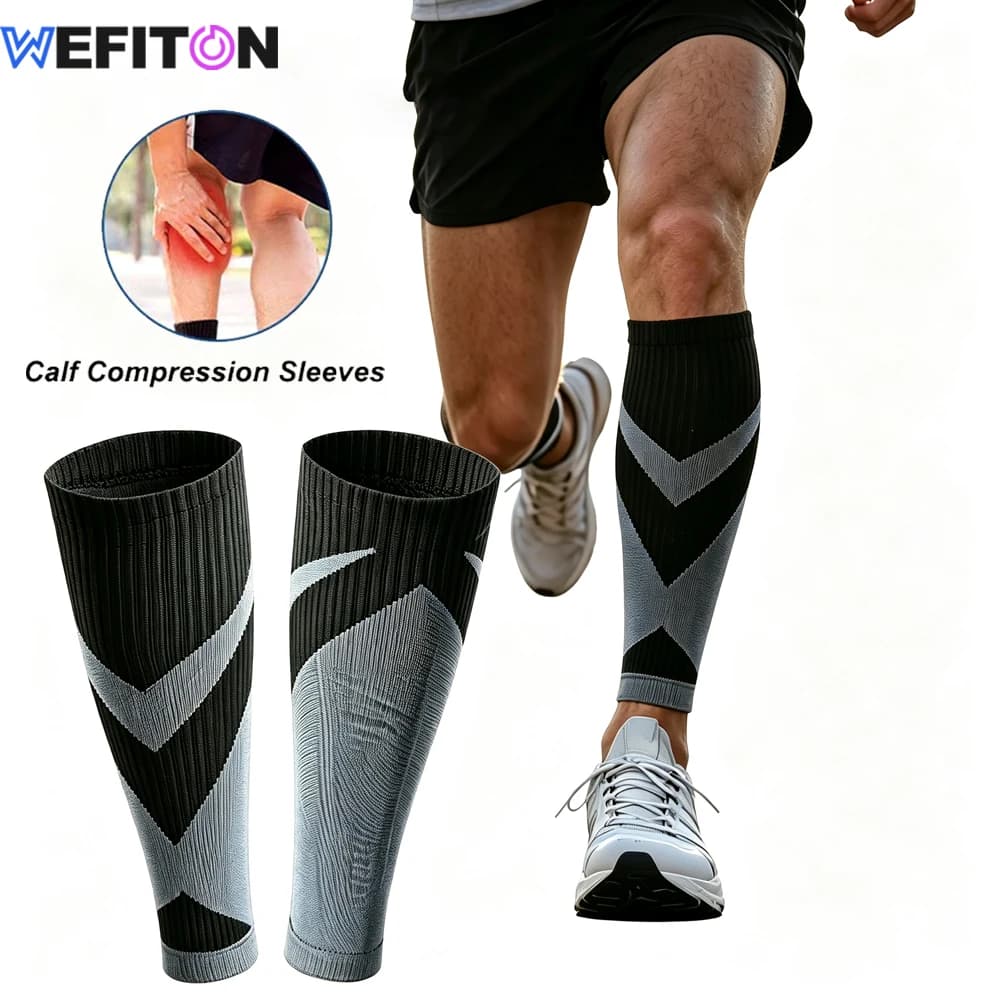 1Pair Breathable Calf Compression Sleeves for Shin Splint,Footless Pressure Leg Support for Running,Cycling,Jump Rope, Pregnancy