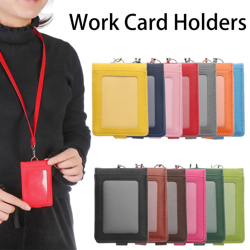 Porta carte da lavoro multifunzionale in pelle PU Moda Donna Uomo Nome Porta badge ID Business Case Office School Banca Carta di credito