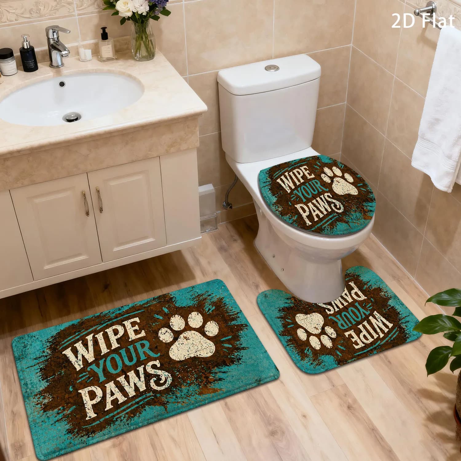 Tappetino da Bagno con Simpatiche Impronte di Zampe per Cani e Gatti, Antiscivolo, Accessorio Divertente per il Bagno