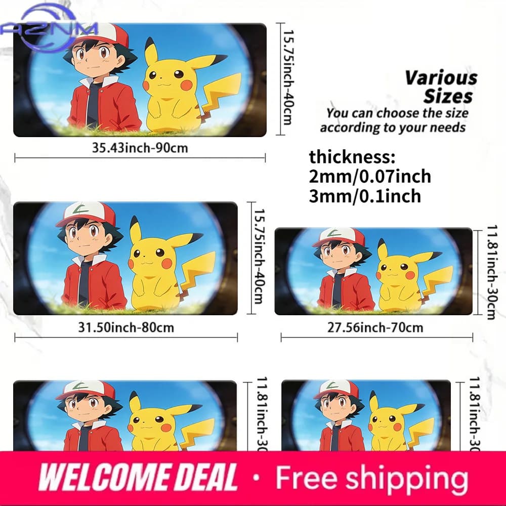 Pokemon Ash & Pikachu Pokeball View Tappetino per mouse da gioco Tappetino da scrivania antiscivolo
