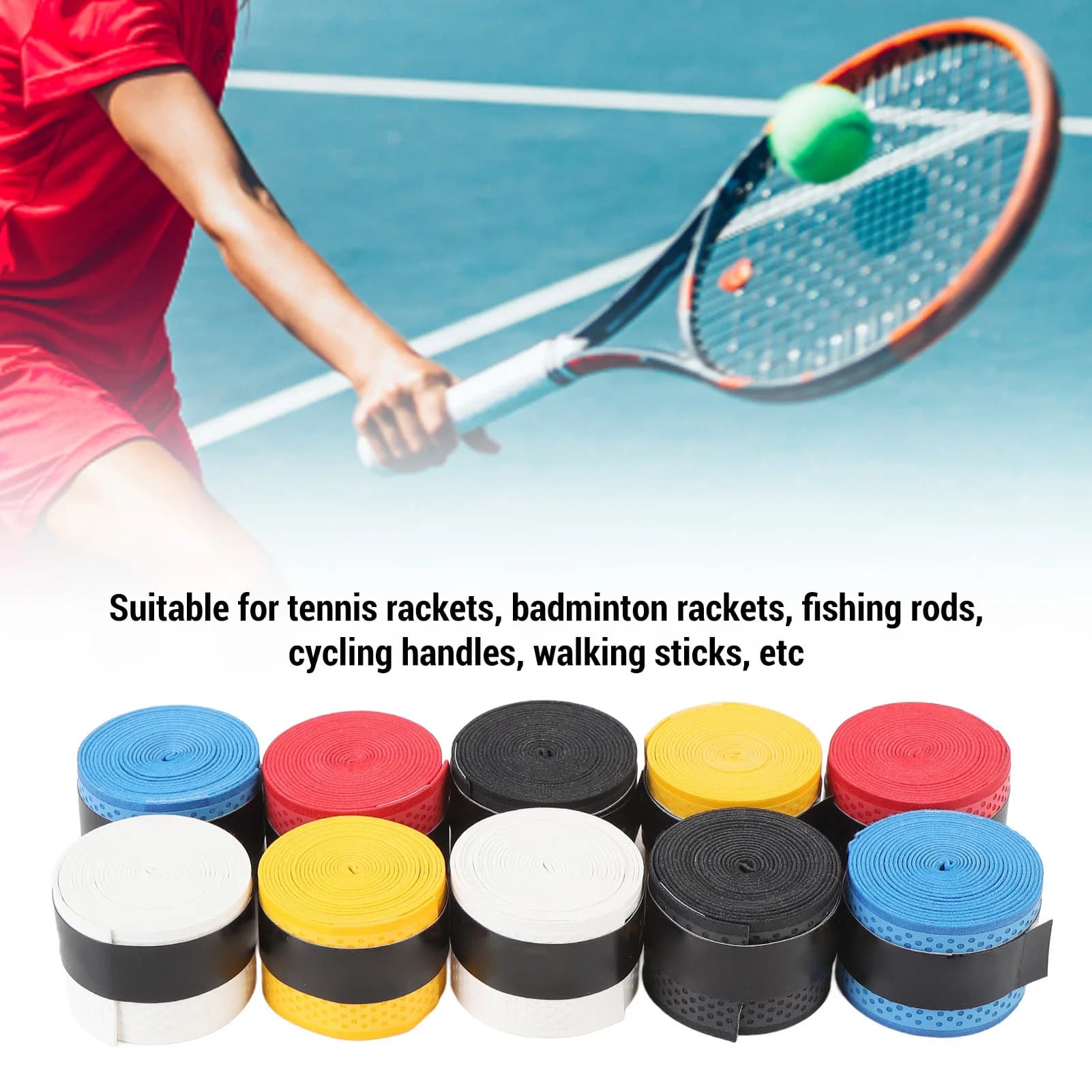 Nastro adesivo per racchetta da tennis 110 cm Nastro overgrip super assorbente antiscivolo in PU per nastro adesivo per racchetta da tennis multicolore da badminton
