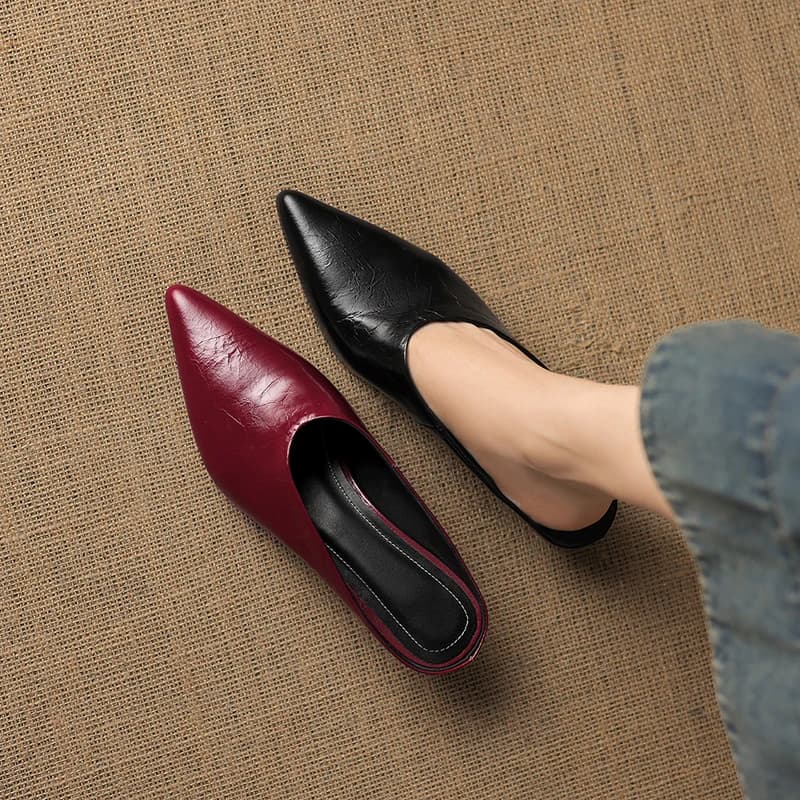 2026 new summer women sandals natural leather 22-25cm cowhide+sheepskin pointed toe mules high heel women slippers fashion