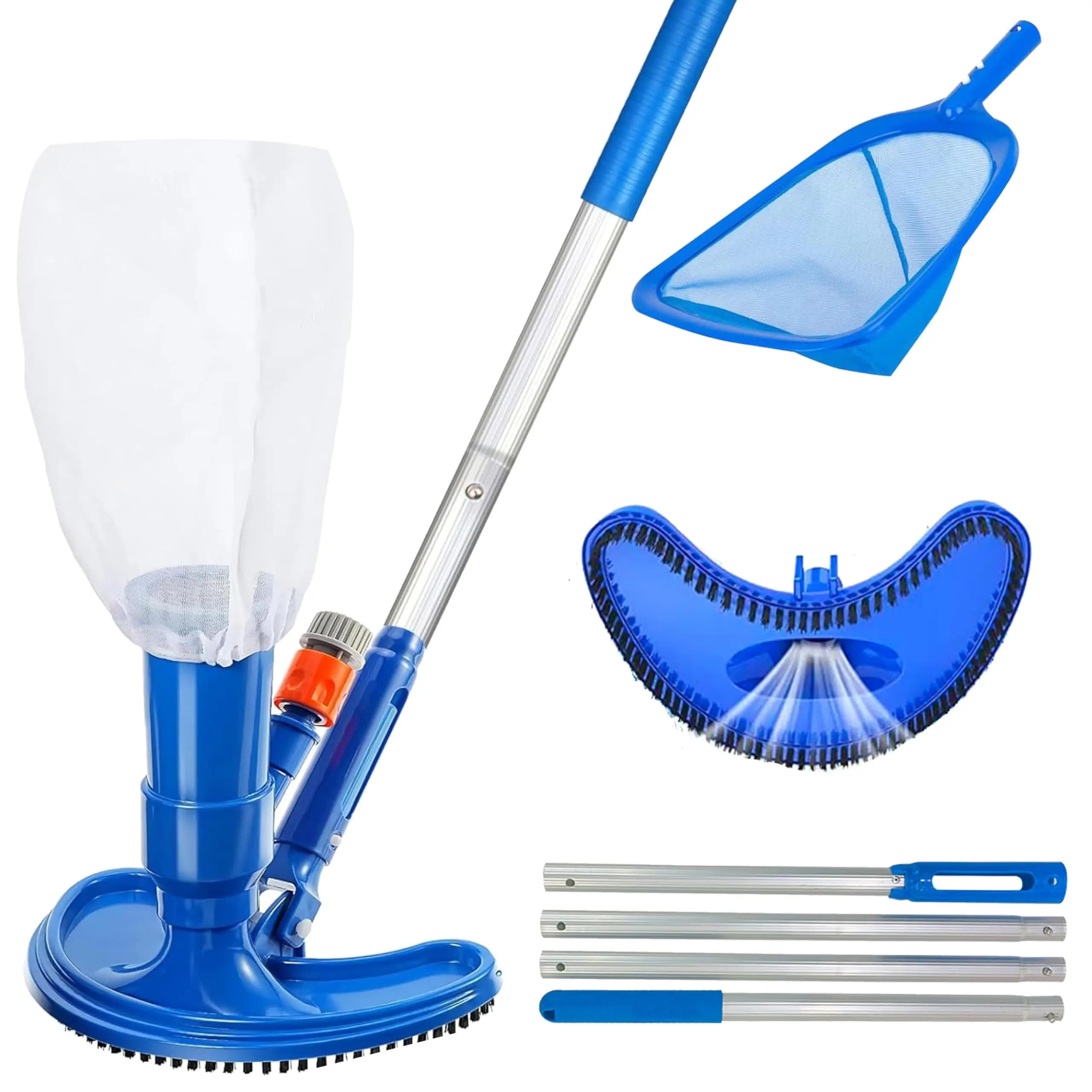 Aspirapolvere per piscina da 60 pollici, palo telescopico portatile, kit di attrezzi portatile, spazzola per nuoto, con set di spazzole per la pulizia